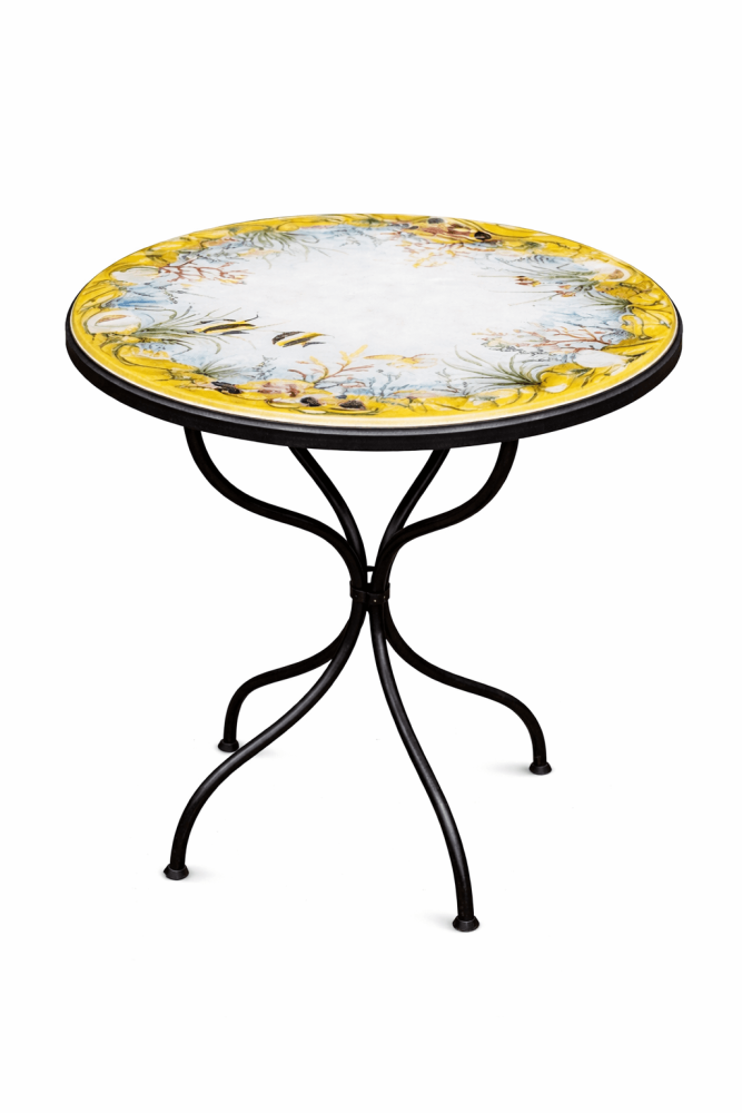 Table de jardin luxueuse en pierre de lave – œuvre d’art artisanale italienne au décor marin